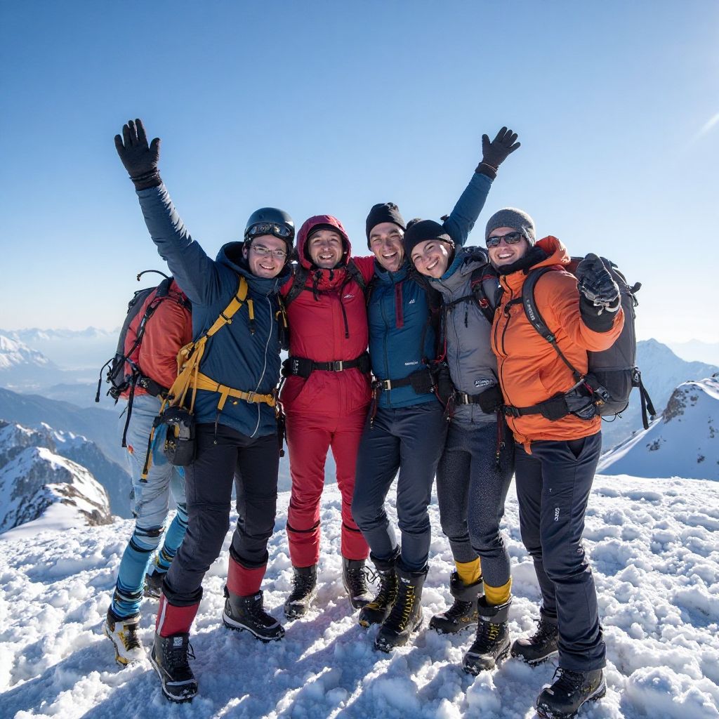 Clients heureux sommet Mont Blanc réussite expédition célébration